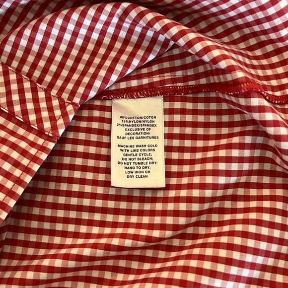 Lafayette 148 New York Paget Red White Gingham Cotton Button Down Shirt Size M - Picture 6 of 13
